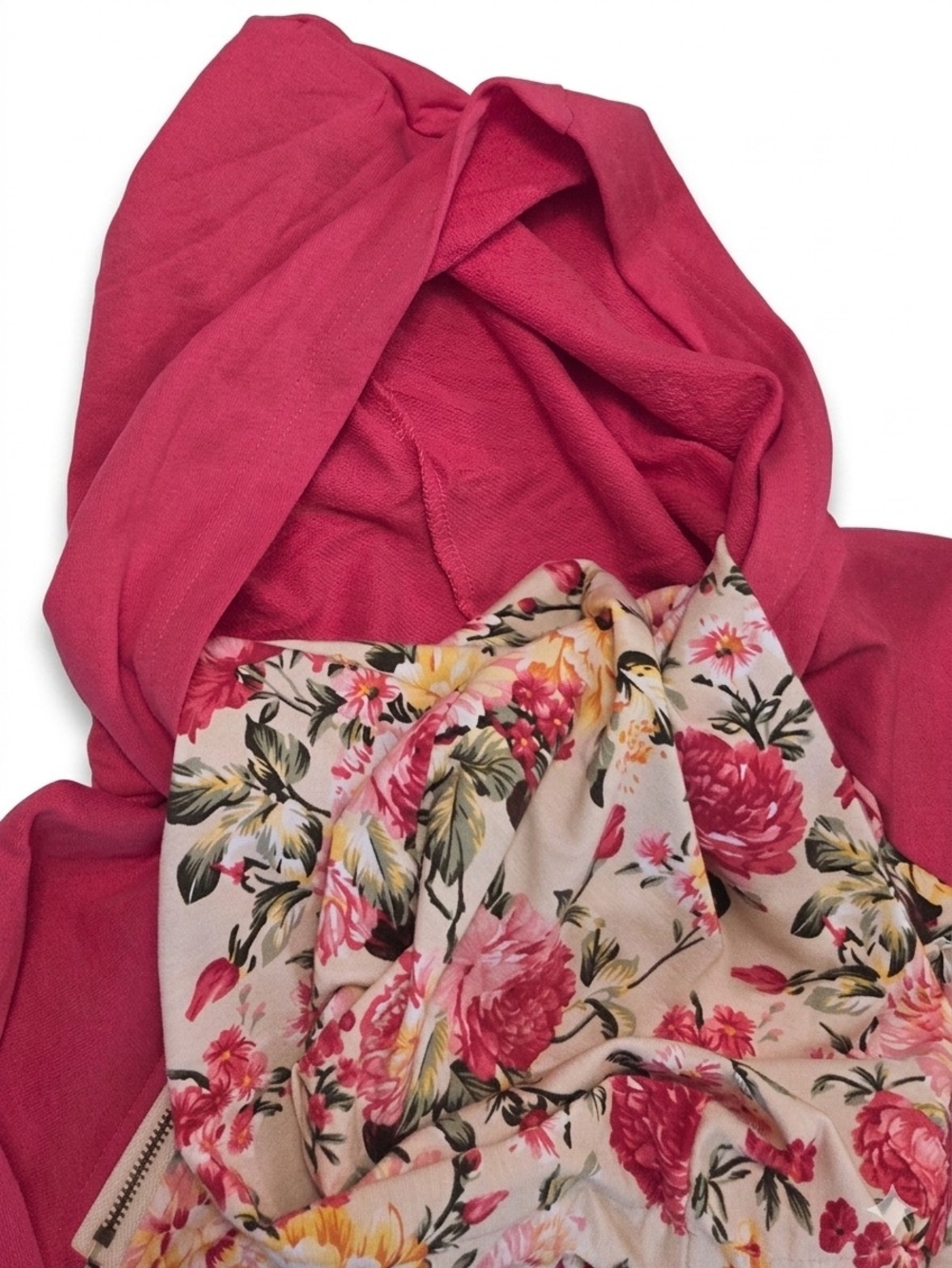 NWT Vanilla Bay Floral Asymmetrical Zip Hoodie Pink Cream Raglan Sweatshirt S - Picture 10 of 16